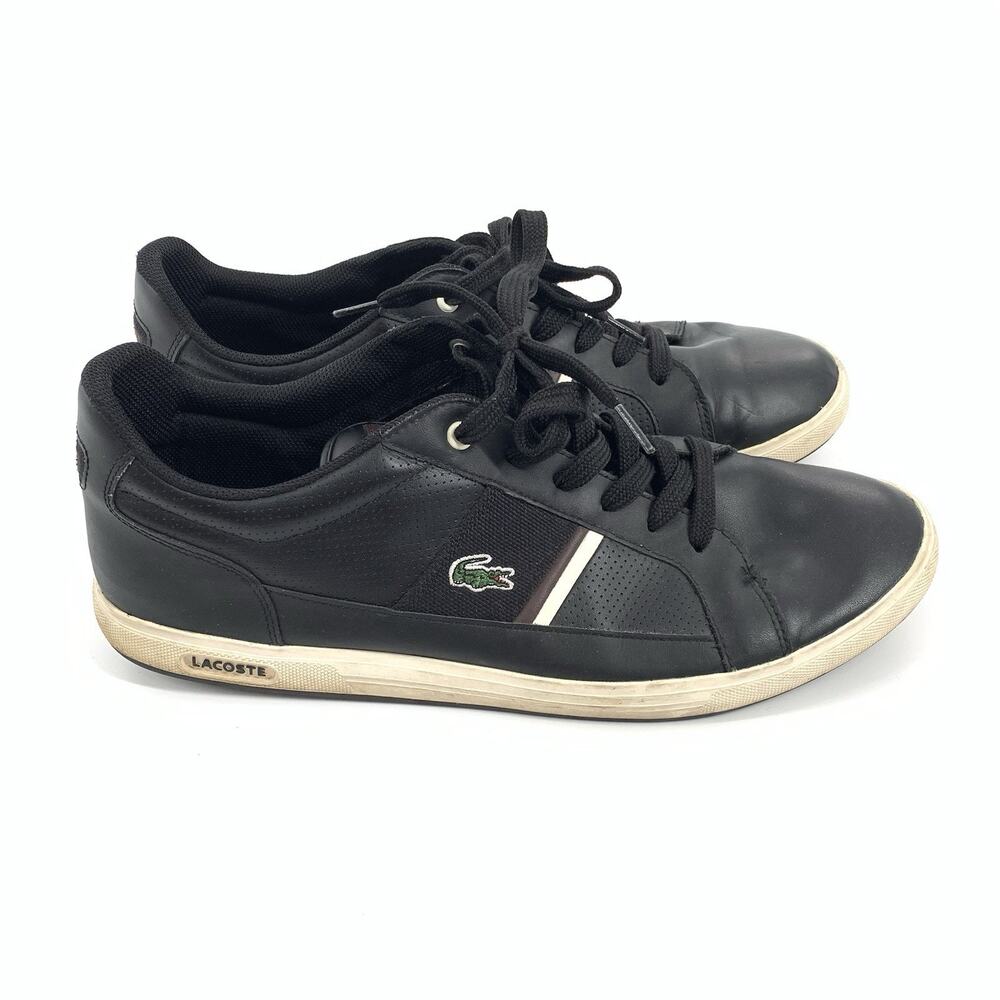Lacoste Europa Leather Lace Up Logo Fashion Sneakers Size 13 Mens Black Casual